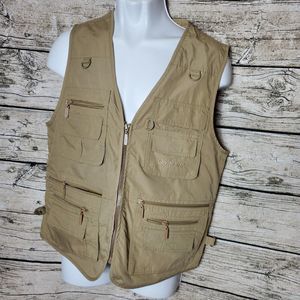 OlympinA Vest Mens Small Fishing Full Zip Outdoor Tactical Pockets Khaki